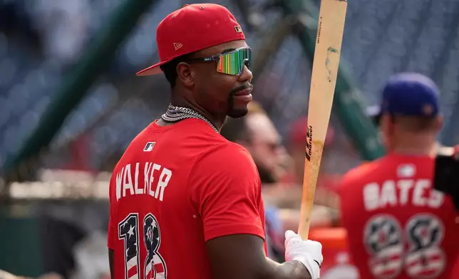 St. Louis Cardinals' Jordan Walker attends batting practice ahead of the MLB baseball All-Star Game between the American League and National League, Tuesday, July 14, 2026, in Philadelphia. (AP Photo/Matt Slocum)
