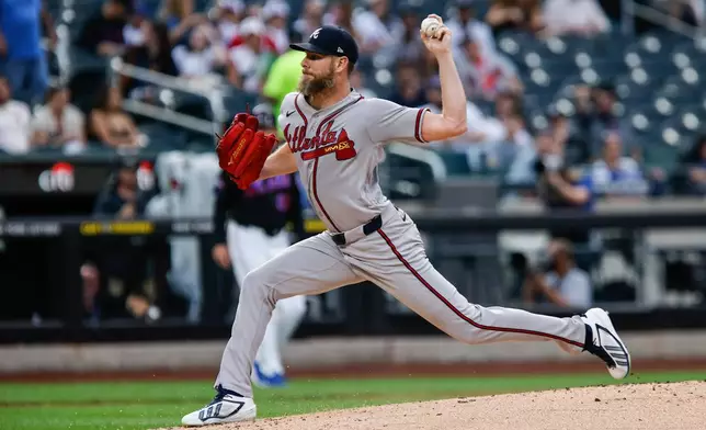 Atlanta Braves' Chris Sale pitches during the first inning of a baseball game against the New York Mets Wednesday, July 29, 2026, in New York (AP Photo/Eduardo Munoz Alvarez)