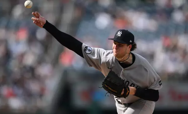 New York Yankees pitcher Cam Schlittler throws during the third inning of a baseball game against the Washington Nationals, Saturday, July 11, 2026, in Washington. (AP Photo/Nick Wass)