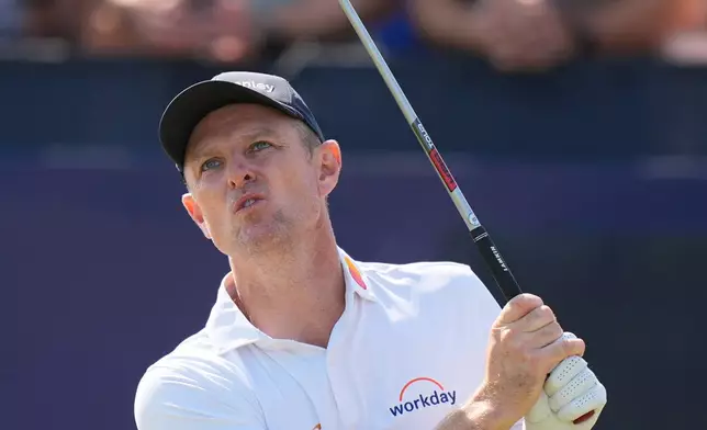 Justin Rose of England plays off the 4th tee during the first day of the British Open Golf championships at Royal Birkdale golf club, in Southport, England, Thursday, July 16, 2026. (AP Photo/David Goldman)