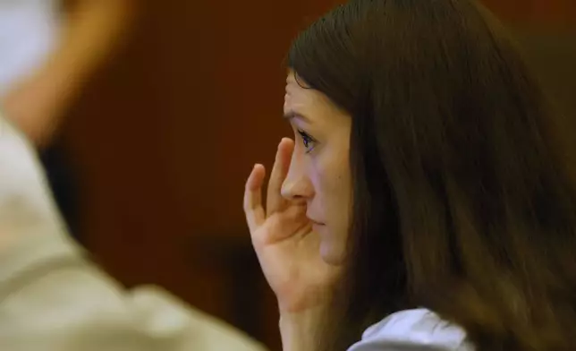 Defendant Lindsay Clancy listens during her murder trial at Plymouth Superior Court in Plymouth, Mass., on Thursday, July 30, 2026. (CJ Gunther/The Boston Herald via AP, Pool)