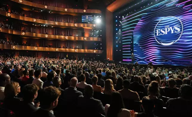 Host Marcello Hernández speaks at the ESPY Awards in the David H. Koch Theater at Lincoln Center Wednesday, July 15, 2026, in New York. (AP Photo/Frank Franklin II)