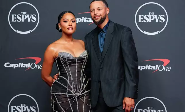 Stephen Curry and wife Ayesha arrive at the ESPY Awards at Lincoln Center on Wednesday, July 15, 2026, in New York. (AP Photo/Yuki Iwamura)