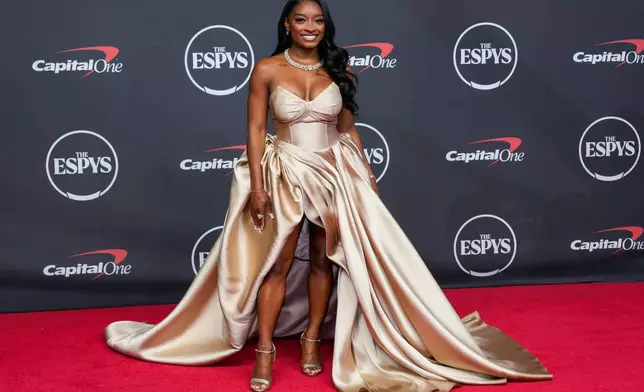 Simone Biles arrives at the ESPY Awards at Lincoln Center on Wednesday, July 15, 2026, in New York. (AP Photo/Yuki Iwamura)