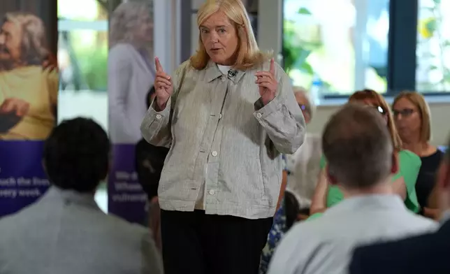 Baroness Louise Casey speaks during a visit of a care home in London, Wednesday, July 29, 2026.(AP Photo/Kirsty Wigglesworth, Pool)