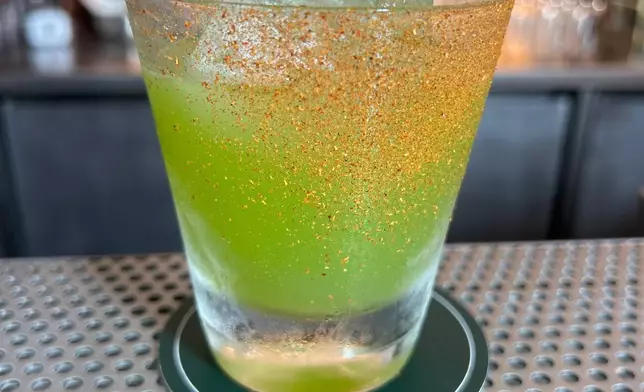 A Bagheera spicy cocktail is displayed in London on June 24, 2026. (AP Photo/Louise Dixon)