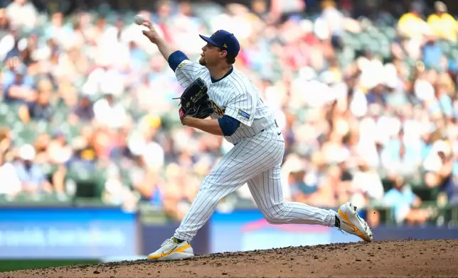 Milwaukee Brewers pitcher Chad Patrick throws during the sixth inning of a baseball game against the Miami Marlins, Sunday, July 19, 2026, in Milwaukee. (AP Photo/Kayla Wolf)