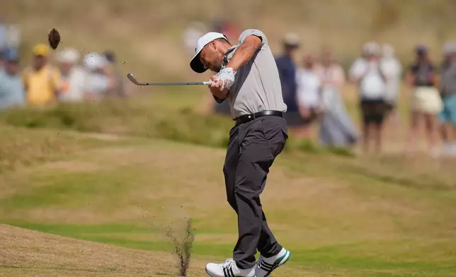 Xander Schauffele of the United States playa shot from the 2nd fairway during the final day of the British Open Golf championships at Royal Birkdale golf club, in Southport, England, Sunday, July 19, 2026. (AP Photo/David Goldman)