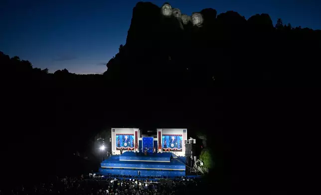 President Donald Trump speaks at Mount Rushmore National Memorial, Friday, July 3, 2026, near Keystone, S.D. (AP Photo/Matt Gade)