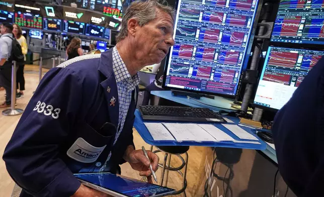 Trader Robert Charmak works on the floor of the New York Stock Exchange, Friday, June 26, 2026. (AP Photo/Richard Drew)