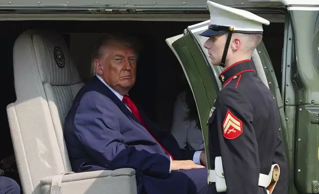 President Donald Trump departs on Marine One after speaking at the United States Army War College in Carlisle, Pa., at the Pennsylvania Defense and Innovation Summit, Wednesday, July 15, 2026. (AP Photo/Julia Demaree Nikhinson)