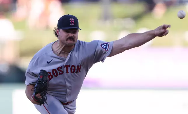 Boston Red Sox pitcher Payton Tolle throws to an Athletics batter during the first inning of a baseball game Monday, July 27, 2026, in West Sacramento, Calif. (AP Photo/Scott Marshall)