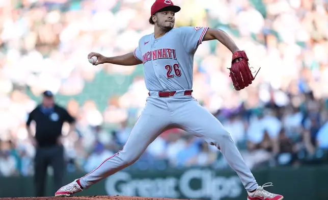 Cincinnati Reds starting pitcher Chase Burns throws against the Seattle Mariners during the first inning of a baseball game, Tuesday, July 21, 2026, in Seattle. (AP Photo/Lindsey Wasson)