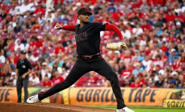 Cincinnati Reds pitcher Hunter Greene delivers in the first inning of a baseball game against the Chicago Cubs, Friday, July 10, 2026, in Cincinnati. (AP Photo/Michael Swensen)