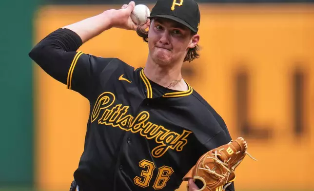 Pittsburgh Pirates pitcher Bubba Chandler delivers during the first inning of the second game of a baseball double header against the Milwaukee Brewers in Pittsburgh, Saturday, July 11, 2026. (AP Photo/Gene J. Puskar)