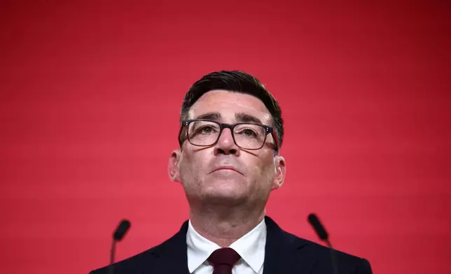 Andy Burnham speaks after being confirmed as the Labour Party's new leader and the country's next prime minister, during 'Labour's Special Conference' in central London, Friday July 17, 2026. (Henry Nicholls/Pool Photo via AP)
