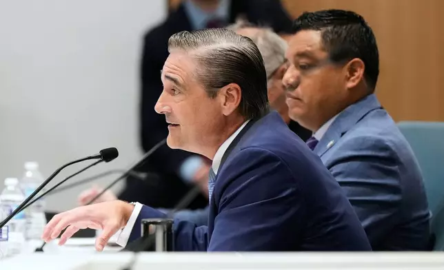 Harris County District Attorney Sean Teare speaks during an oversight forum on Friday, July 24, 2026, in Houston, about the death of Lorenzo Salgado Araujo, who was shot and killed by an ICE officer. (AP Photo/Ashley Landis)