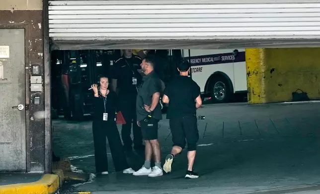 Workers stand in the loading dock at New York's Madison Square Garden, Wednesday, July 1, 2026. (AP Photo/Richard Drew)