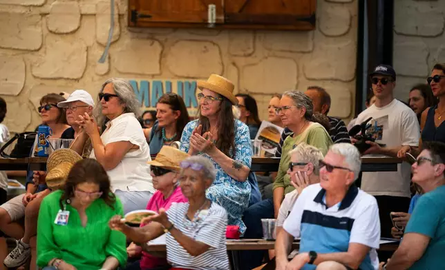 Attendees listen as Democratic candidate for Texas governor Gina Hinojosa speaks at a rally, Saturday, July 18, 2026, in Lubbock, Texas. (AP Photo/Justin Rex)