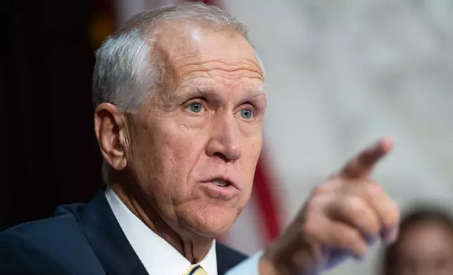 Sen. Thom Tillis, R-N.C., speaks during a Senate Judiciary Committee hearing with Acting Attorney General Todd Blanche on Capitol Hill in Washington, Wednesday, July 15, 2026. (AP Photo/Allison Robbert)