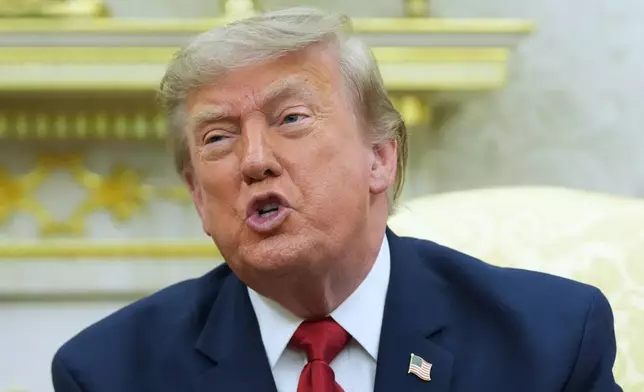 President Donald Trump speaks as he meets with Iraq's Prime Minister Ali al-Zaidi in the Oval Office of the White House, Tuesday, July 14, 2026, in Washington. (AP Photo/Julia Demaree Nikhinson)
