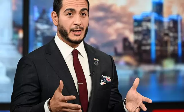 Abdul El-Sayed speaks during a U.S. Senate debate with U.S. Rep. Haley Stevens, Monday, July 27, 2026, in Southfield, Mich. (Robin Buckson/Detroit News via AP, Pool)