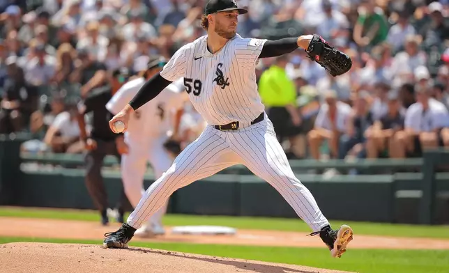 Chicago White Sox starting pitcher Sean Burke throws during the first inning of a baseball game against the New York Yankees, Thursday, July 30, 2026, in Chicago. (AP Photo/Melissa Tamez)