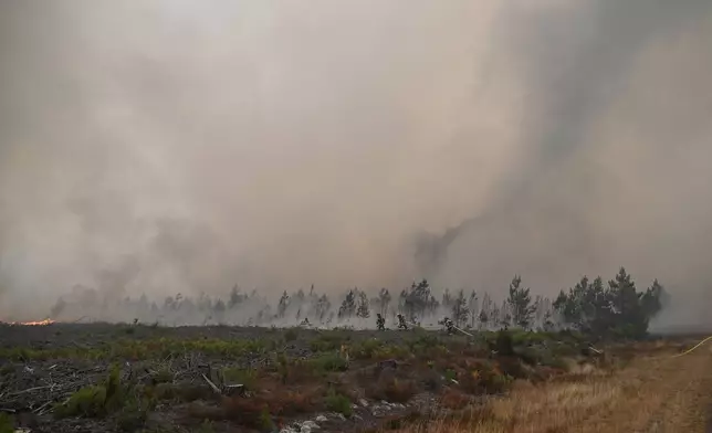 A pyrocumulonimbus, a giant cloud created by a large wildfire is seen near Lacanau, southwestern France, Saturday, July 25, 2026. (AP Photo/Emma Da Silva, File)