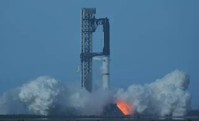 SpaceX's mega rocket Starship begins its take off but is aborted, in Starbase, Texas, Thursday, July 16, 2026. (AP Photo/Eric Gay)