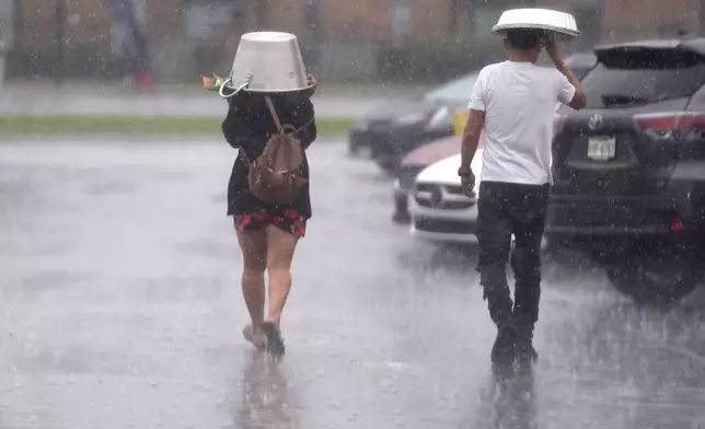 FILE - People cover up from falling rain Dec. 24, 2024, in Dallas. (AP Photo/LM Otero, File)