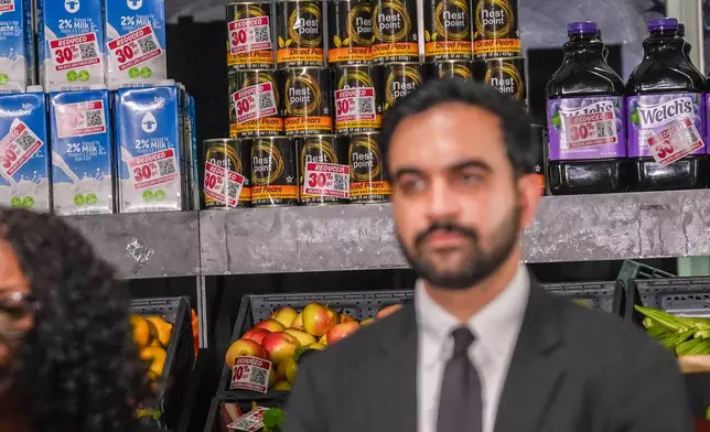 New York City Mayor Zohran Mamdani speaks at an announcement event of a city-wide, discounted grocery plan for city-run municipal grocery stores, in the Brooklyn borough of New York, Monday, July 27, 2026. (AP Photo/Ryan Murphy)