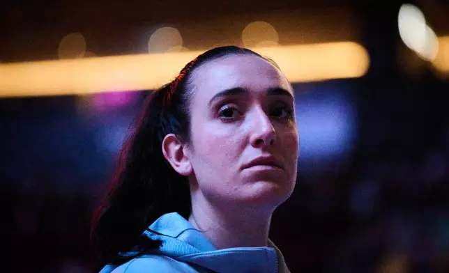 Toronto Tempo's Marina Mabrey looks on before a WNBA basketball game against the Phoenix Mercury in Toronto, Saturday, June 27, 2026. (Sammy Kogan/The Canadian Press via AP)