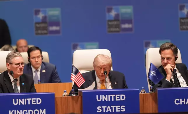 U.S. President Donald Trump, NATO Secretary General Mark Rutte, and Britain's Prime Minister Keir Starmer attend the plenary session at the NATO summit in Ankara, Turkey, Wednesday, July 8, 2026. (AP Photo/Alex Brandon)
