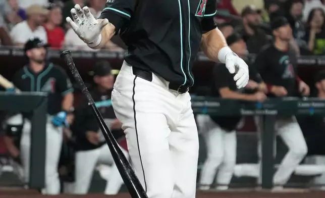 Arizona Diamondbacks' Max Kepler hits a three-run home run against the Athletics in the first inning of a baseball game, Tuesday, July 21, 2026, in Phoenix. (AP Photo/Rick Scuteri)