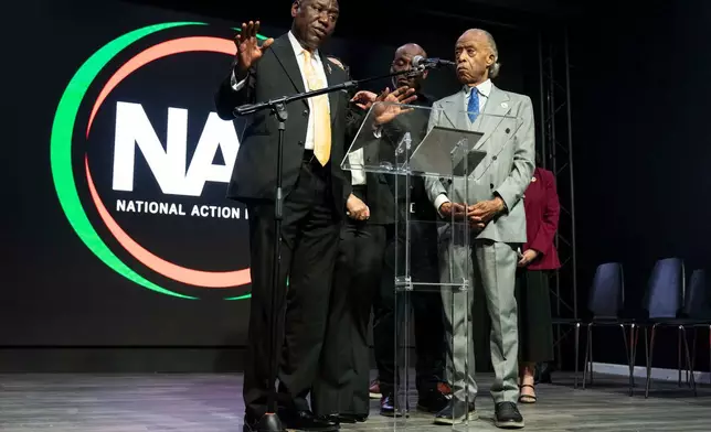 Ben Crump, civil rights attorney, speaks during a news conference with Christine and Elmore Wonsley, parents of Nolan Xavier Wells, at National Action Network headquarters, Friday, July 10, 2026, in New York. (AP Photo/Yuki Iwamura)