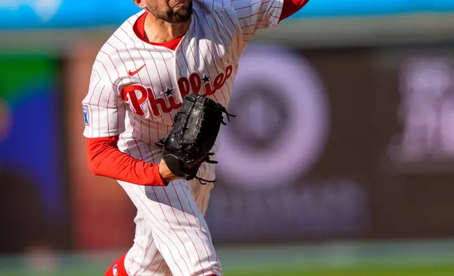 Philadelphia Phillies starting pitcher Tim Mayza delivers during the first inning of a baseball game against the New York Yankees, Saturday, July 25, 2026, in Philadelphia. (AP Photo/Chris Szagola)