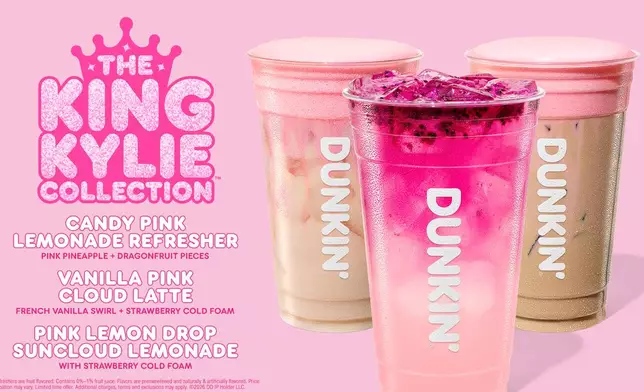 Dunkin’ teamed up with Kylie Jenner to debut the King Kylie™ Collection, a trio of vibrant pink summer beverages inspired by her iconic King Kylie™ era.