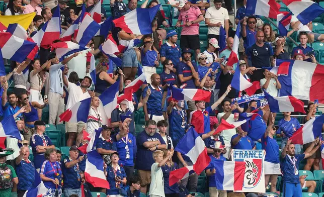 France supporters cheer ahead the World Cup third-place playoff soccer match between France and England in Miami Gardens, Fla., Saturday, July 18, 2026. (AP Photo/Marta Lavandier)