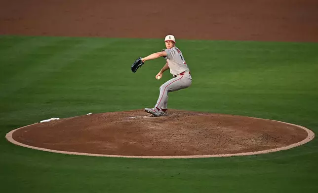 Boston Red Sox pitcher Sonny Gray delivers during the second inning of a baseball game against the Los Angeles Angels, Saturday, July 4, 2026, in Anaheim, Calif. (AP Photo/William Liang)