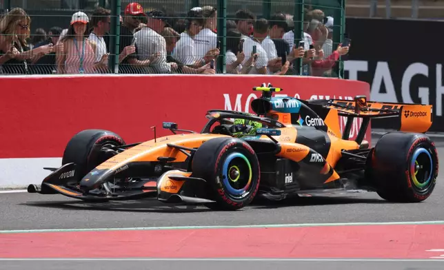 McLaren driver Lando Norris of Britain steers his car during qualification ahead of the Formula One Grand Prix at the Spa-Francorchamps racetrack in Spa, Belgium, Saturday, July 18, 2026. (AP Photo/Omar Havana)