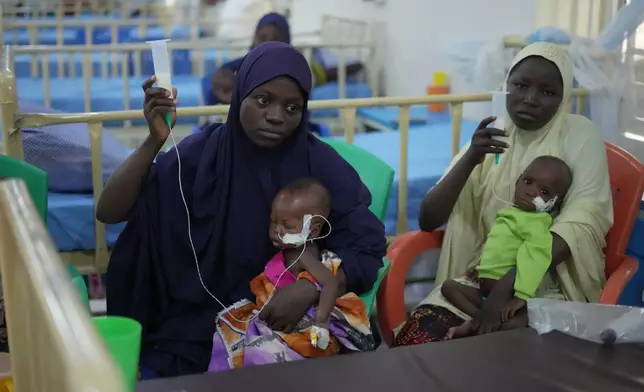 Children suffering from acute malnutrition receive treatment via nasal feeding tubes at a hospital in Sokoto, northwestern Nigeria, Thursday, July 16, 2026. (AP Photo/Sunday Alamba)