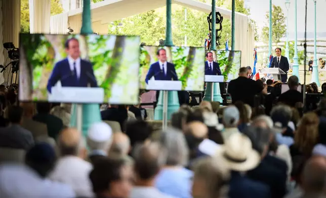 Yonathan Arfi, President of CRIF (Representative Council of Jewish Institutions in France) delivers a speech during a ceremony marking the 84th anniversary of the 1942 Vel d'Hiv police roundup, the largest roundup of Jews in France during World War II, and paying tribute to the Righteous Among the Nations of France in Paris, Sunday, July 19, 2026. (AP Photo/Thomas Padilla)
