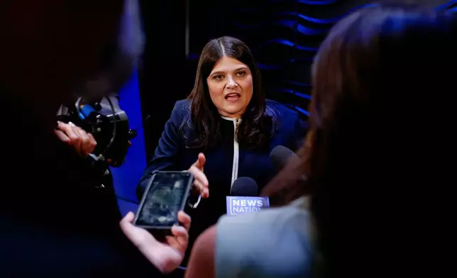 Michigan U.S. Sen. candidate, Rep. Haley Stevens, D-Mich., speaks with media after a debate at WoodTV studios on Tuesday, July 7, 2026, in Grand Rapids, Mich. (AP Photo/Kristen Norman)