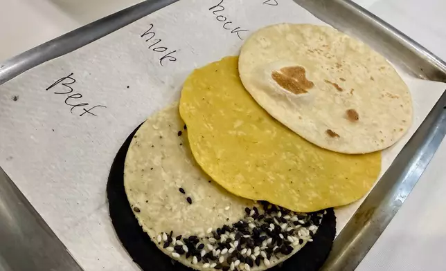 Tortillas are displayed at Californios, the first Mexican restaurant in the world to earn three Michelin stars, Thursday, July 16, 2026, in San Francisco. (AP Photo/Haven Daley)