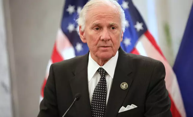 FILE - South Carolina Gov. Henry McMaster speaks to reporters, May 5, 2026, in Columbia, S.C. (AP Photo/Jeffrey Collins, File)