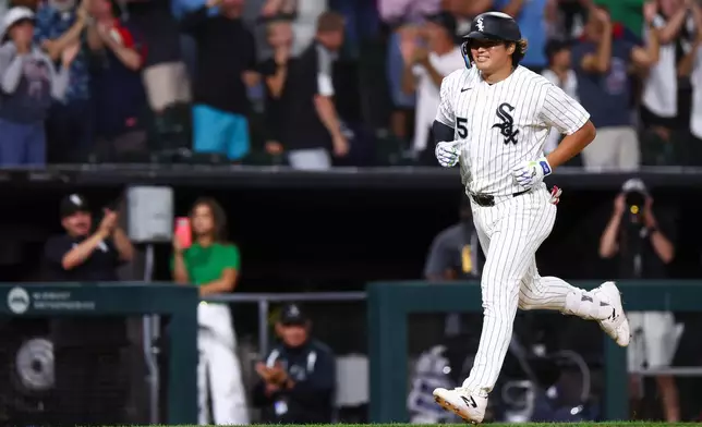 Chicago White Sox's Munetaka Murakami reacts while running towards home plate after hitting a home run during the eighth inning of a baseball game against the New York Yankees in Chicago, Wednesday, July 29, 2026. (AP Photo/Jessie Alcheh)