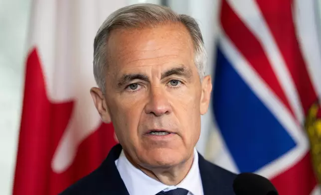 Prime Minister Mark Carney speaks in Vancouver, on Thursday, July 2, 2026. (Ethan Cairns/The Canadian Press via AP)