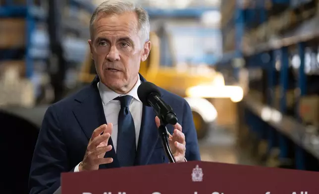 Canada's Prime Minister Mark Carney announces a proposed pipeline from Alberta to the B.C. coast in Calgary, Thursday, July 02, 2026. (Todd Korol/The Canadian Press via AP)