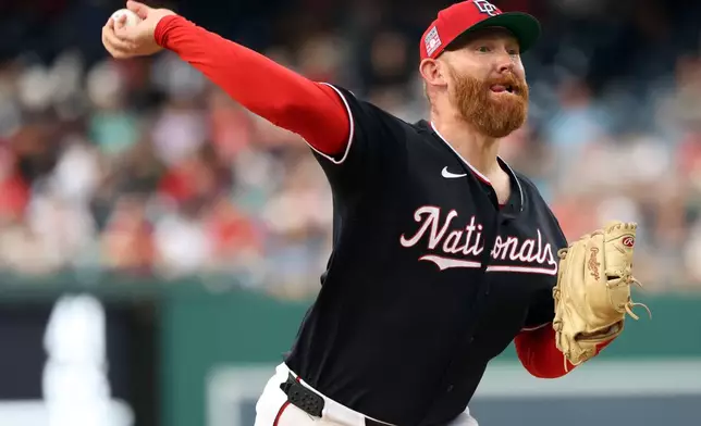 Washington Nationals pitcher Zack Littell throws during the third inning of a baseball game against the Arizona Diamondbacks, Friday, July 24, 2026, in Washington. (AP Photo/Daniel Kucin Jr.)