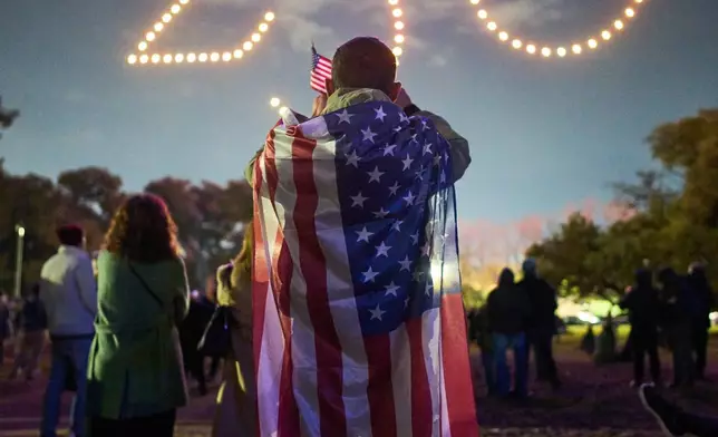 Leandro Braga watches a drone exhibition at celebrations marking the 250th anniversary of U.S. independence in Buenos Aires, Argentina, Saturday, July 4, 2026. (AP Photo/Rodrigo Abd)
